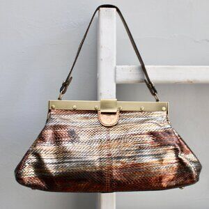 Patricia Nash Metallic Gold Brass Silver Snakeskin Leather Purse Shoulder Bag